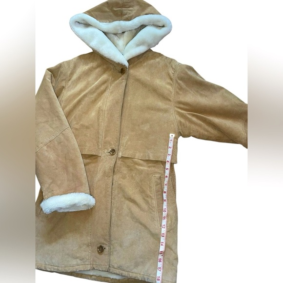 J. Percy for Marvin Richards Tan Leather Fur Lined Drawstring Hooded Coat - Picture 12 of 13